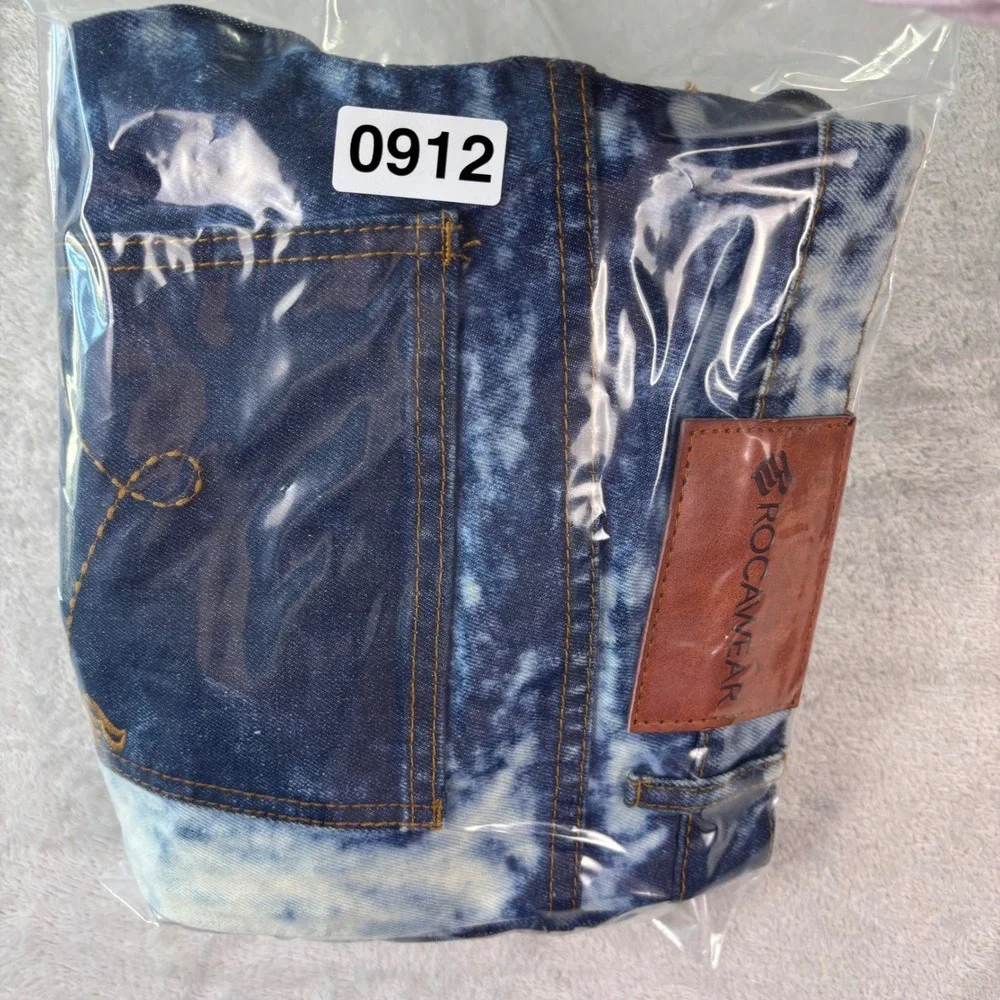 Rocawear Men's Moto Jeans Sz 36 Blue Acid Wash Zip Knee‎ Detail Streetwear